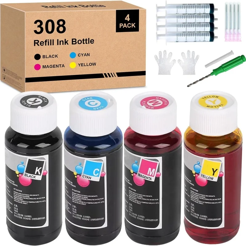 308 Tintenflaschen-Nachfüllpackung passend für 308 308XL 308e Tintenpatronen für HPQ ENVY 6110 6120 6130 6520