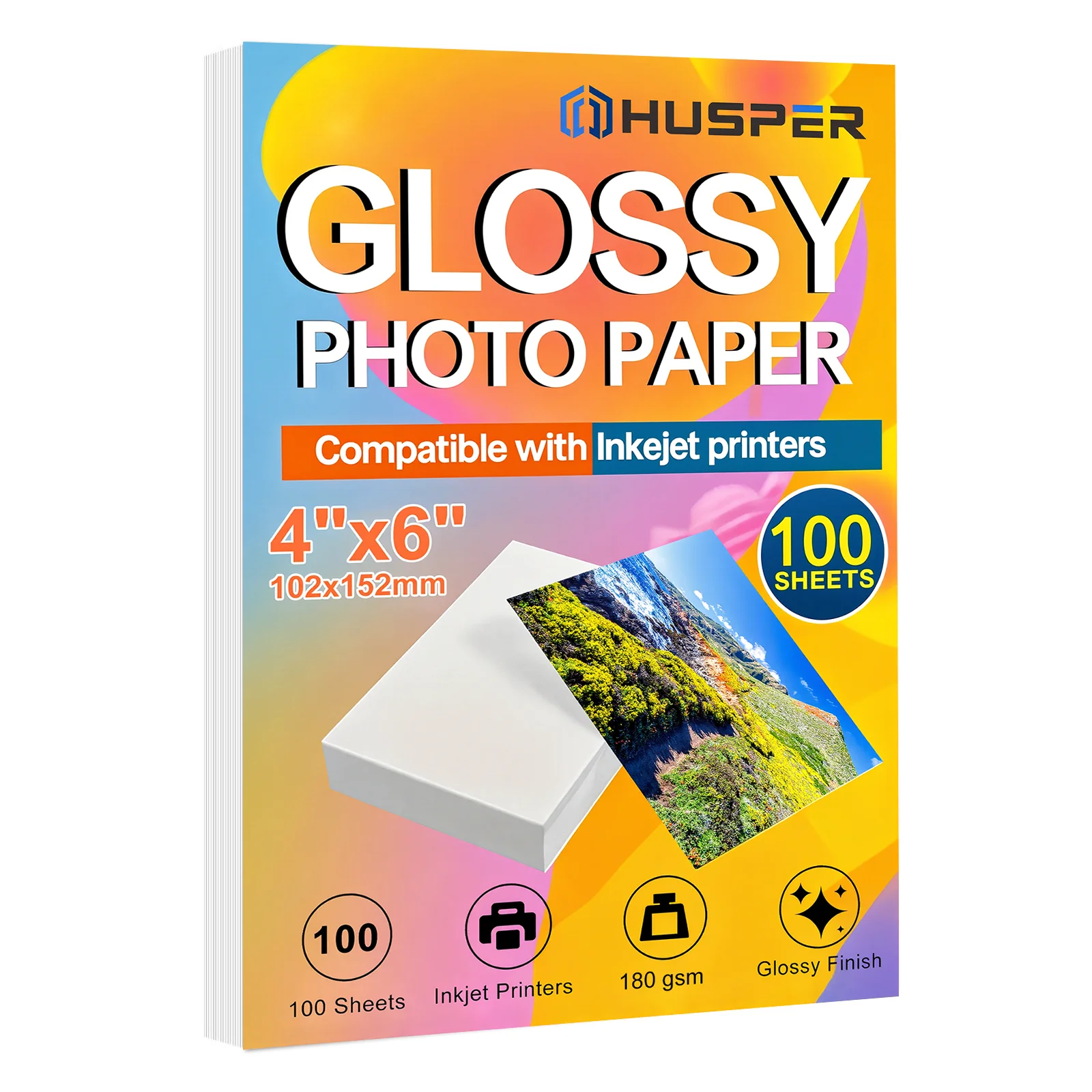 Glänzendes Fotopapier 10 x 15 cm 100 Blatt, 180 g/m² Premium Inkjet-Druckerpapier passend für Fotos, Kalender