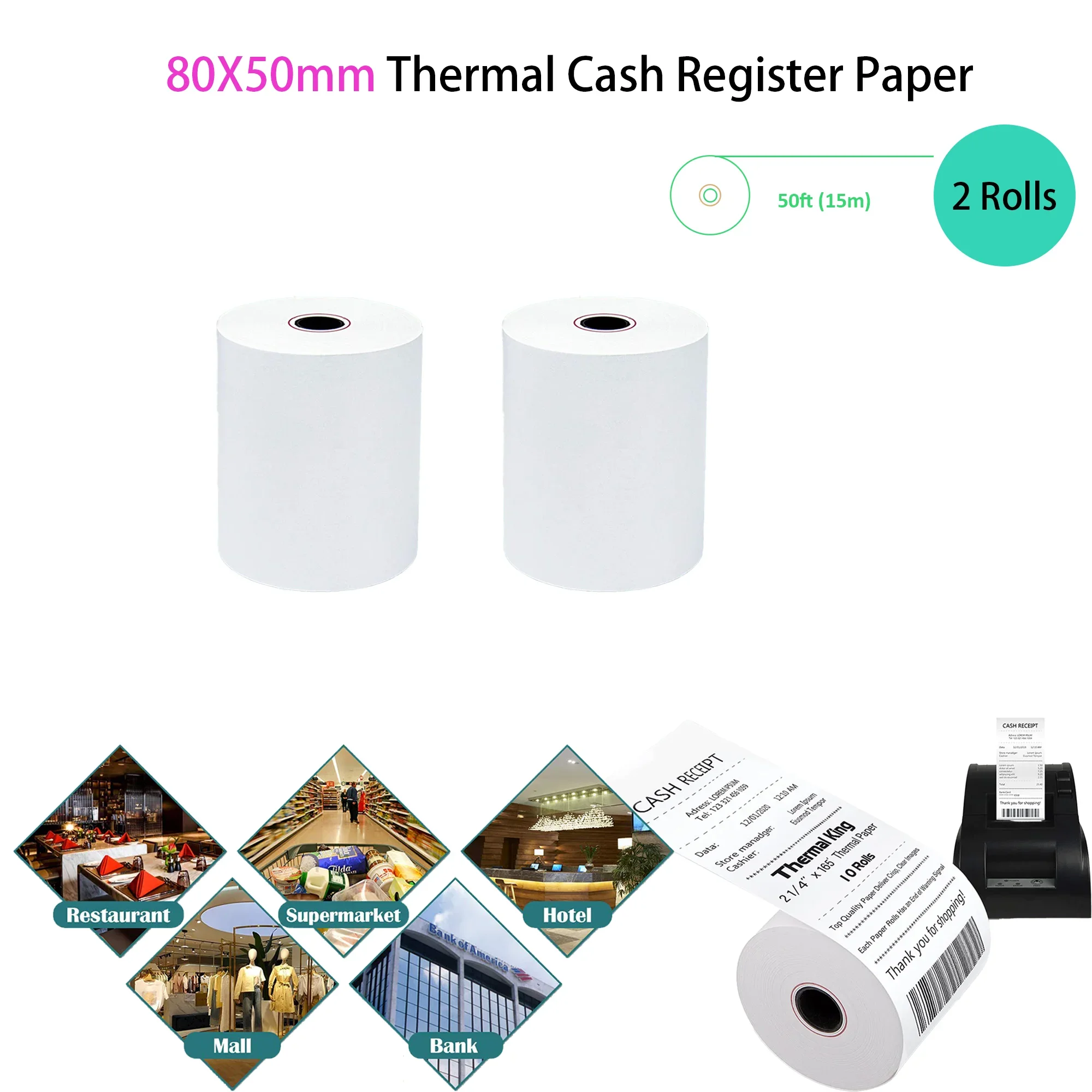 3 1/8x50 Thermopapier (80mm x 50m) passend für quadratisches Pos-System, Register-Thermo-Quittung papierrollen