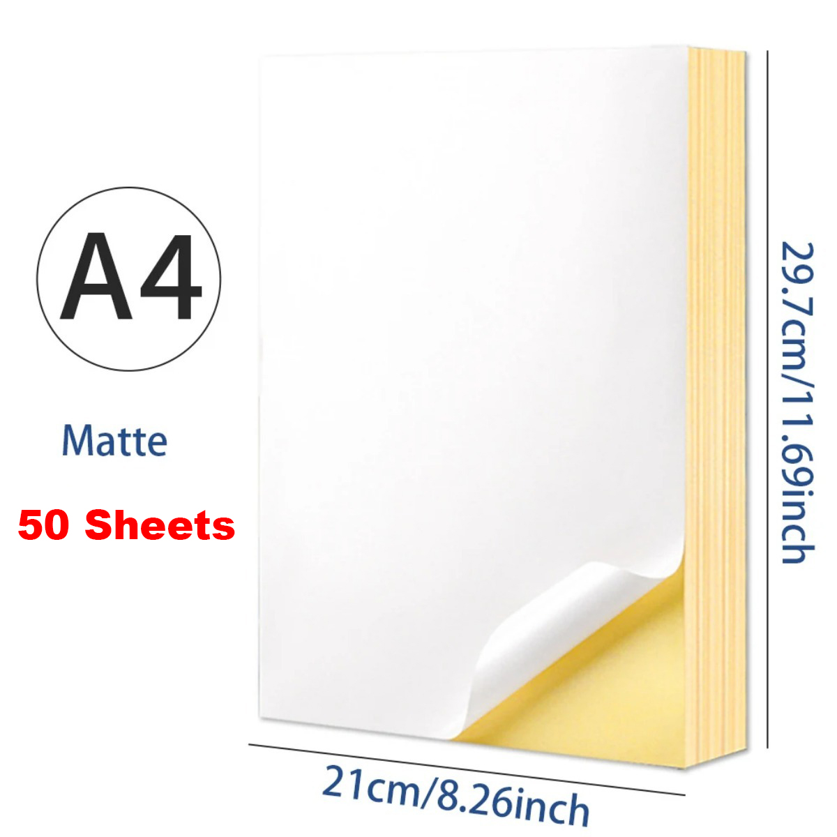 A4-Papier, klebrig, mattweiß, selbstklebendes Etikett passend für Tintenstrahl-Laserdrucker, einfaches