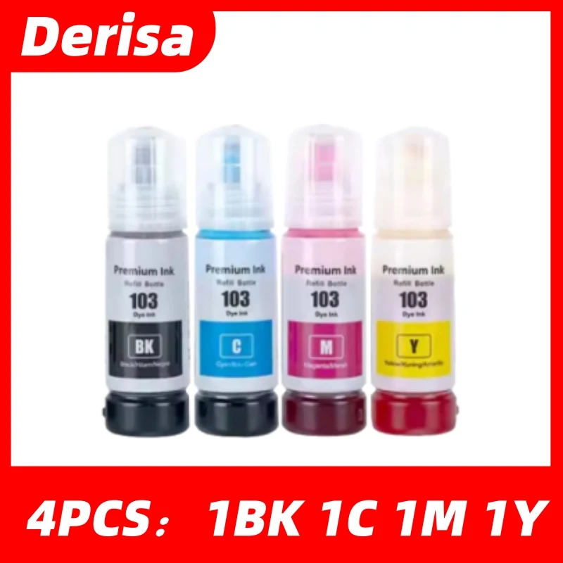 L3160 L3210 Premium Nachfülltinte passend für Epson 103 Ecotank L3211 L3250 L3251 L3256 L3260 L3266 (4 Stück)