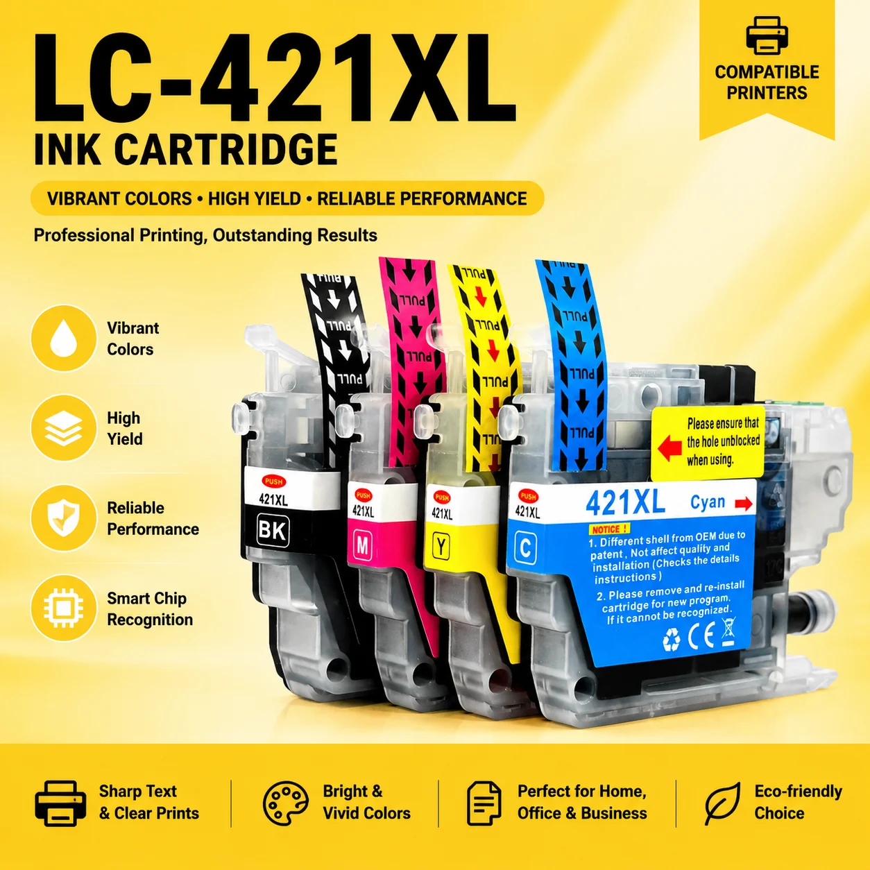 LC421XL LC421 421XL Tintenpatrone passend für Brother DCP-J1050DW DCP-J1140DW DCP-J1800DW MFC-J1010DW Drucker