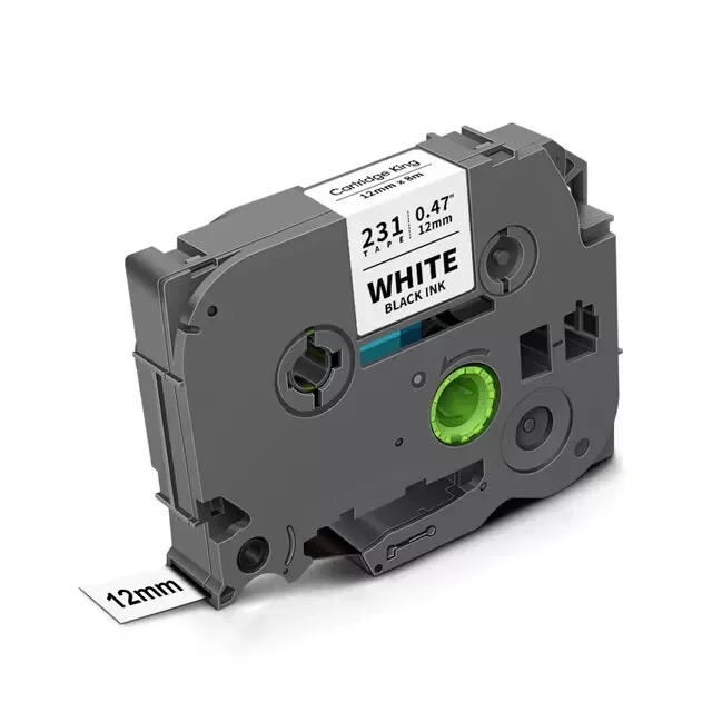 12 mm TZ231 Etikettenband TZ231 TZ-231 Schwarz auf weißem Band, passend für Brother Ptouch Etikettendrucker