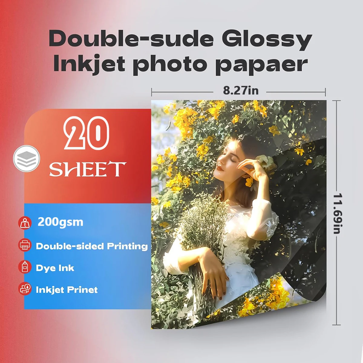 A4 doppelseitiges glänzendes Fotopapier 200 g/m² passend für Tintenstrahldrucker und Farbstofftinte, sofort