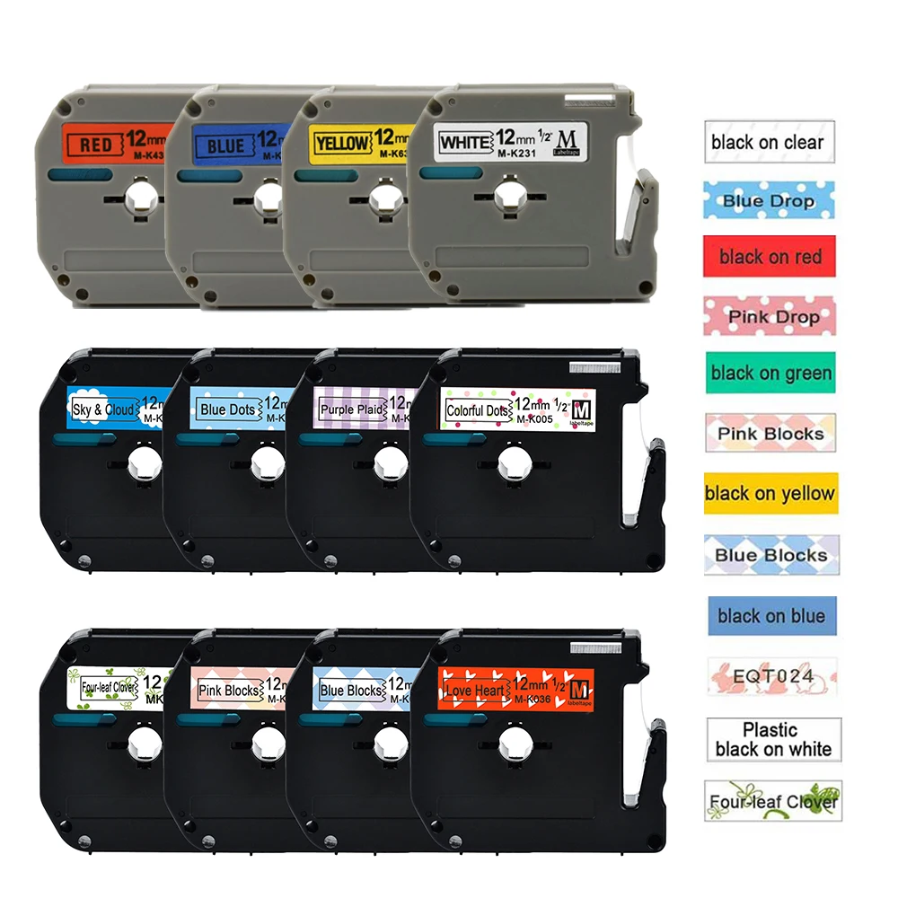 12 mm M-Band MK231, passend für MK-231 M-K231 MK431 MK131 MK531 MK631 Etikettenband für Brother P Touch PT70