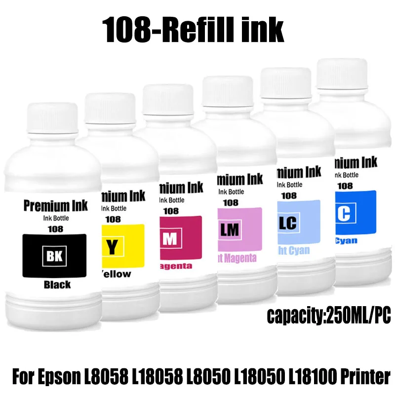 108 Nachfülltinte 250ml passend für Epson 056 057 107 108 574 Nachfülltinte für Epson L8050 L8058 L18050