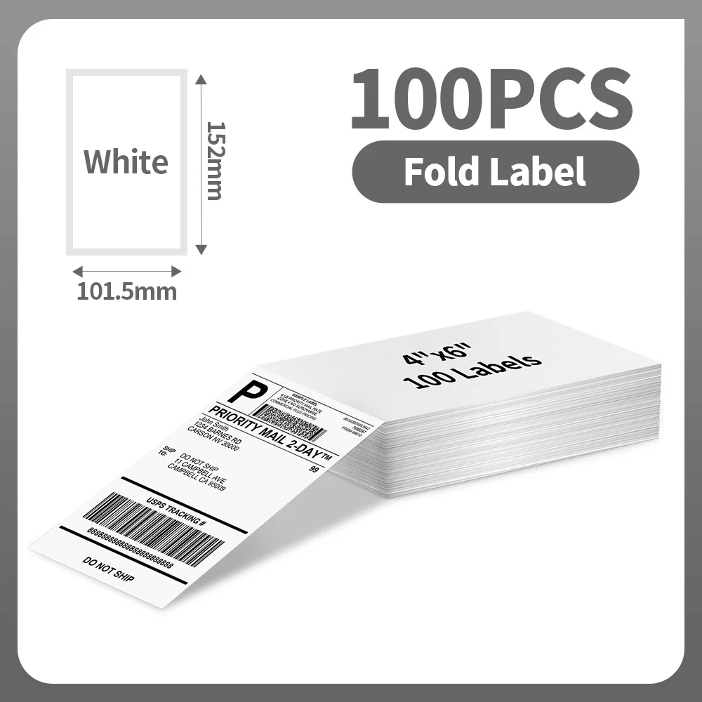 100 Blatt Phomemo-Versandetiketten im A6-Format, 100 x 150 mm, Thermo-Etikettenaufkleber, Rolle