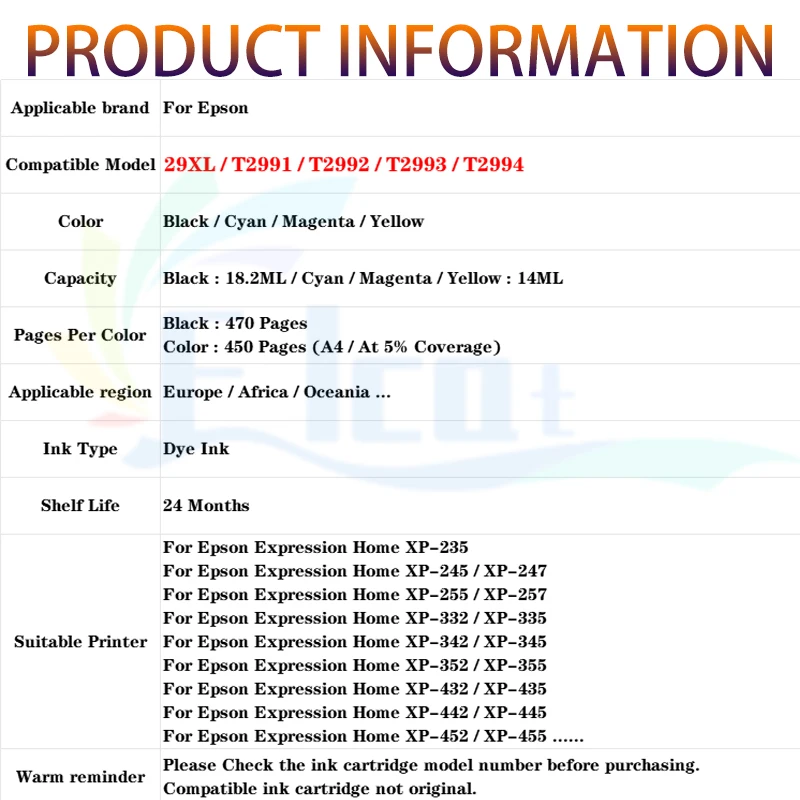 29 29XL Tintenpatrone T2991 T2992 T2993 T2994 passend für Epson XP-235 – Bild 6