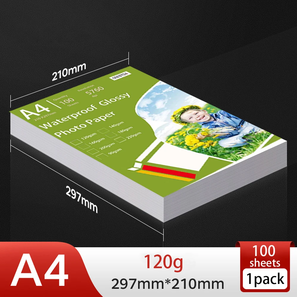 A4 100 Blatt glänzendes Fotopapier 8,27 * 30 cm 160 g/m2 120 g Hochglanz-Schnell trocknend passend für Canon