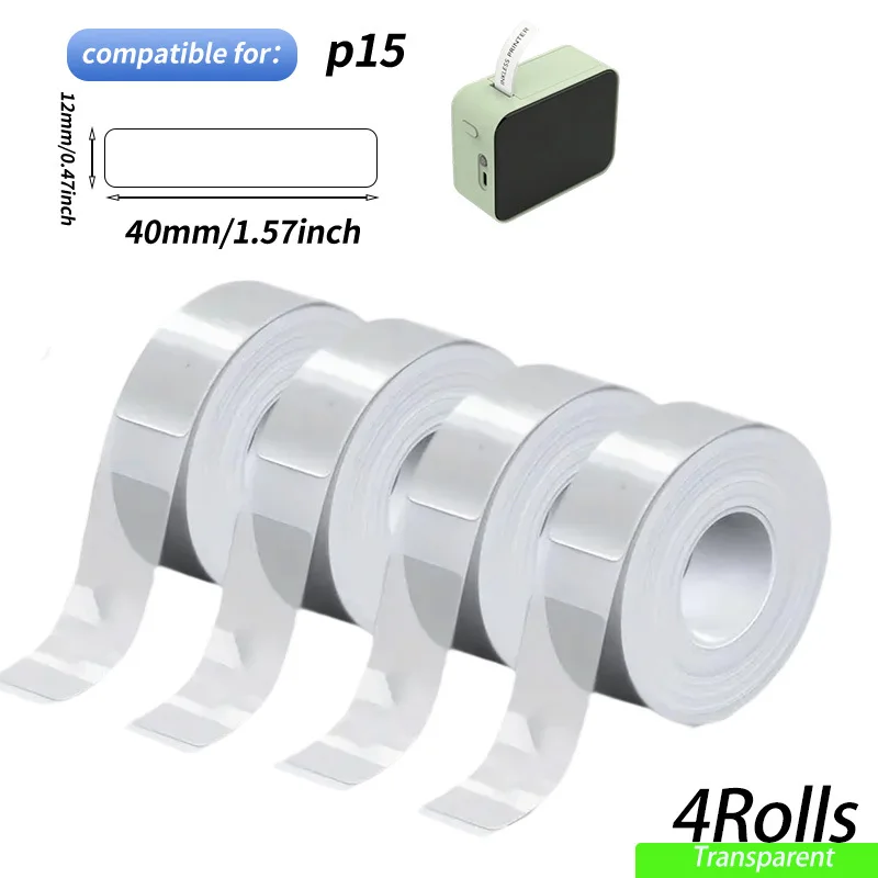 12×40mm transparente Thermoetiketten, 4 Rollen, 640 Blatt, passend für D30 Marklife P11/P12/P15/P50