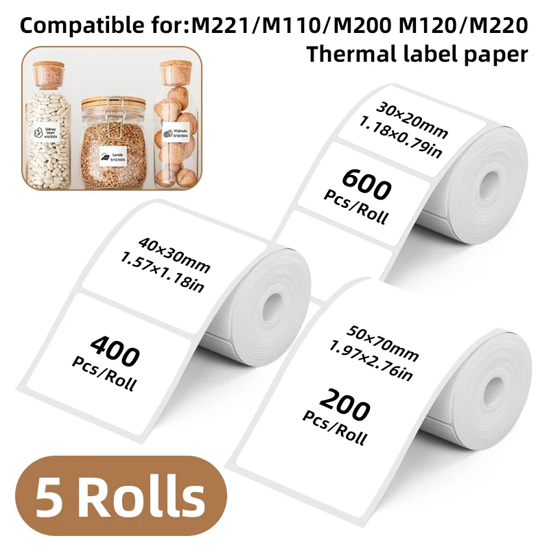 5 Rollen weiße Etikettenaufkleber, 30 mm/40 mm/50 mm breit – Bild 4