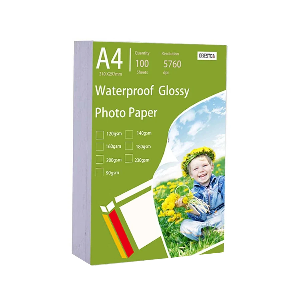A4 100 Blatt glänzendes Fotopapier 8,27 * 30 cm 160 g/m2 120 g Hochglanz-Schnell trocknend passend für Canon