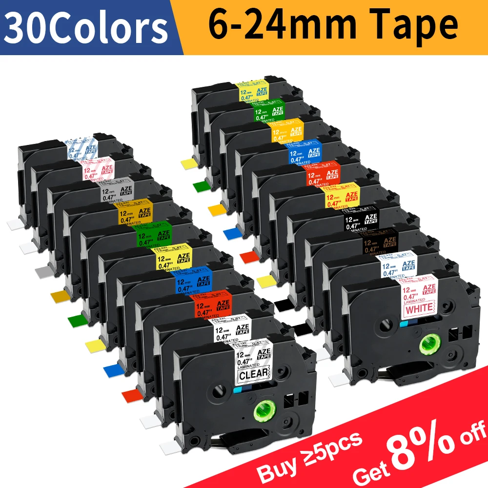 6/9/12/18/24mm passend für Brother-Band 12mm Kompatibles TZE-Etikettenband TZE231 251 für Ptouch PTH110 H107