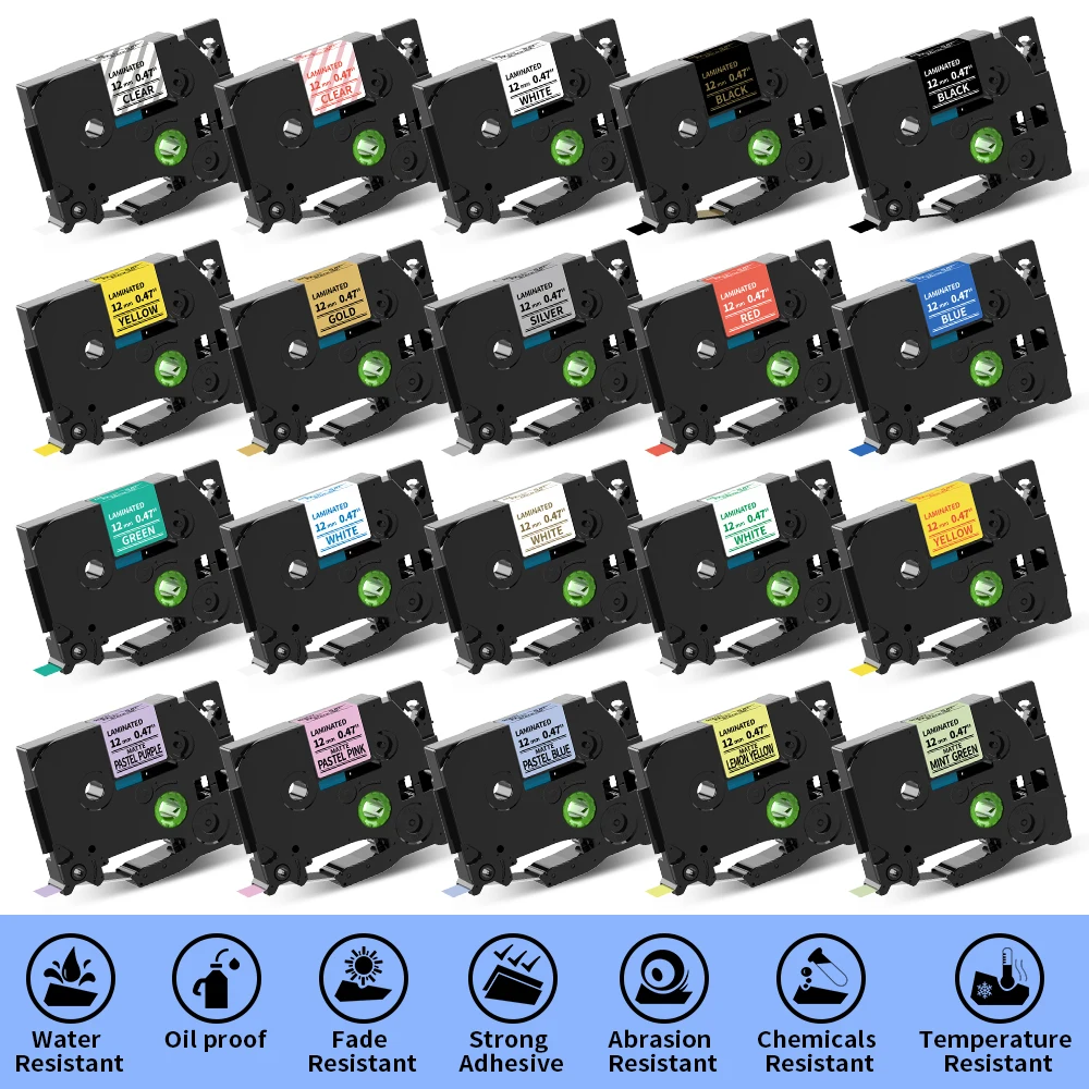 6/9/12/18/24mm passend für Brother-Band 12mm Kompatibles TZE-Etikettenband TZE231 221 für Ptouch PTH110 H107