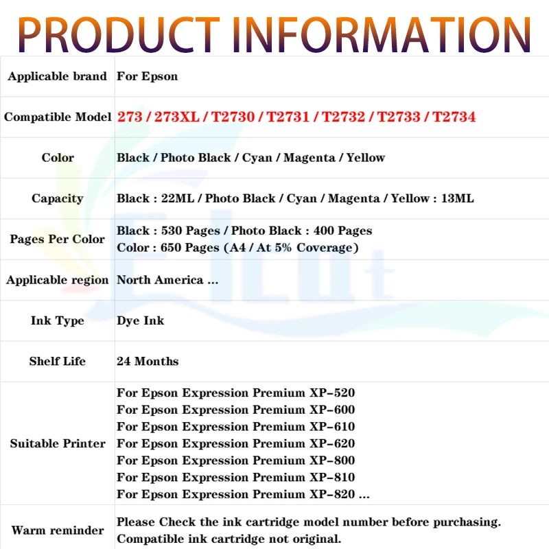 273 273XL T273 T2730 T2731 T2732 Tintenpatrone, passend für Epson – Bild 6
