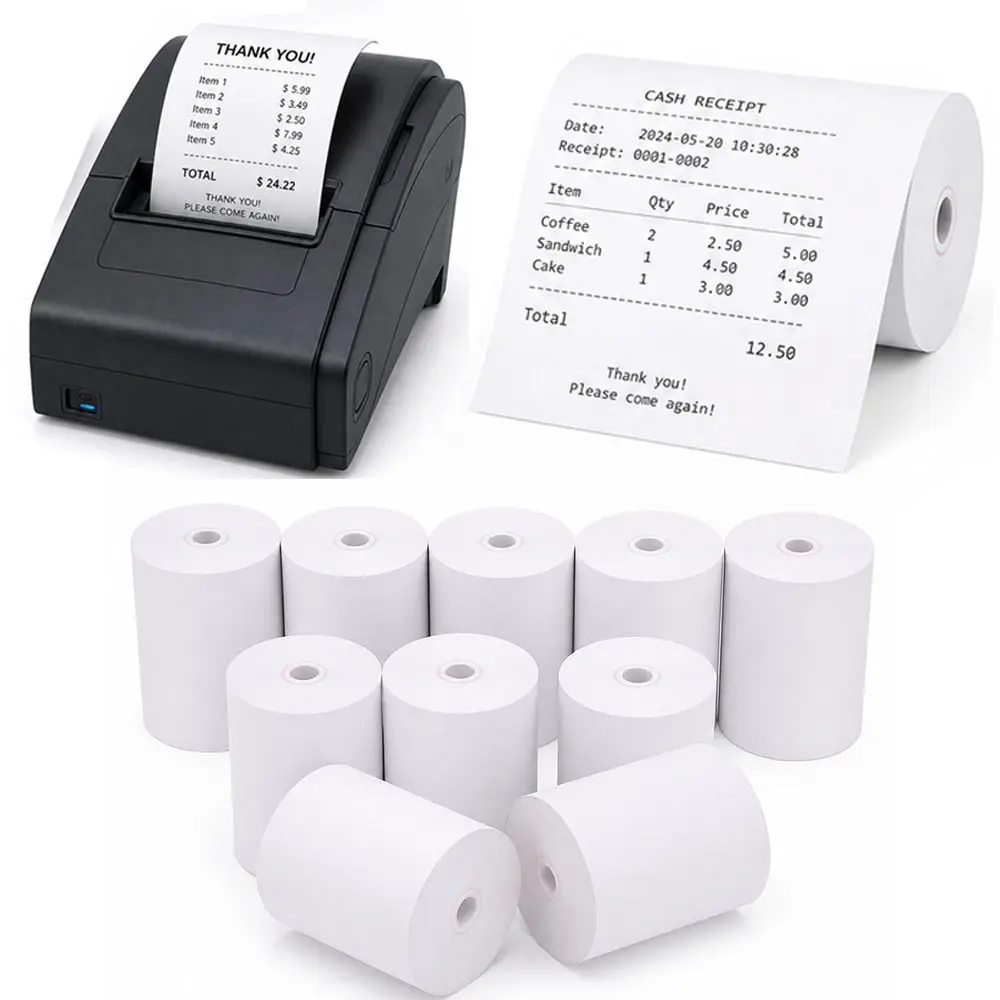 57x40mm Thermopapierrolle Weiß Glatte Aufkleberrolle passend für Belege Klarer Druck (10 Stück)