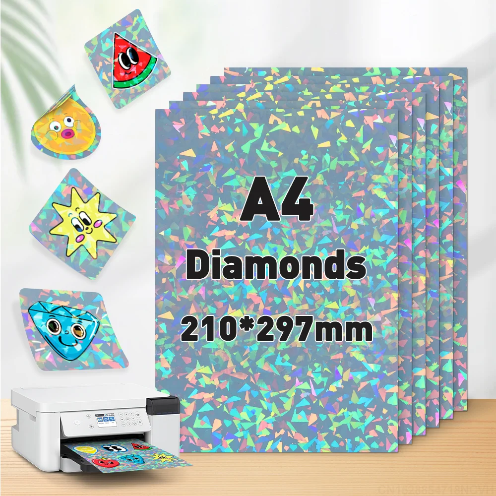 10 Blatt holografisches, bedruckbares A4-Aufkleberpapier passend für Tintenstrahldrucker, matt/glänzendes
