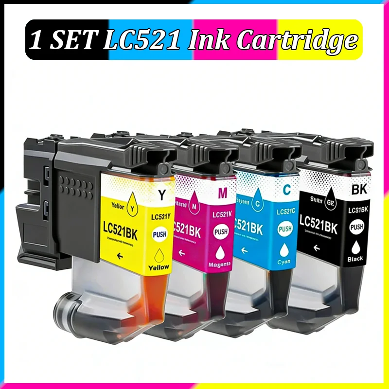 4 Farben/1 Set LC521 LC-521 521 Tintenpatrone - Schwarz, Cyan, Magenta, Gelb - passend für Brother