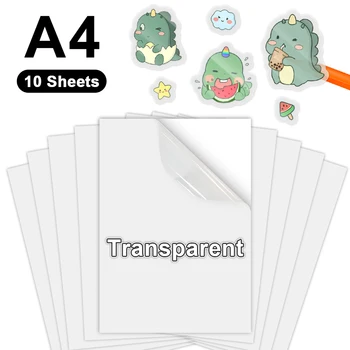 10 Blatt transparentes, bedruckbares Vinyl-Aufkleberpapier im A4-Format, glänzend, weiß, wasserfest