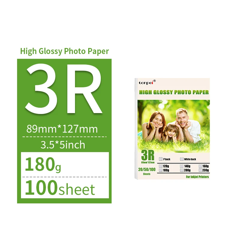 Hochglanz-Fotopapier mit mehreren Spezifikationen, 3R 4R 5R A4, Fotodruckpapier, Tintenstrahldrucker, 180 g