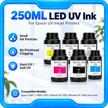 UV-Tinte 250ml X 6 Stück Flasche passend für Epson 1390 L800 L1800 L805 R290 R1800 R1900 DX4 DX5 DX6 DX7 TX800
