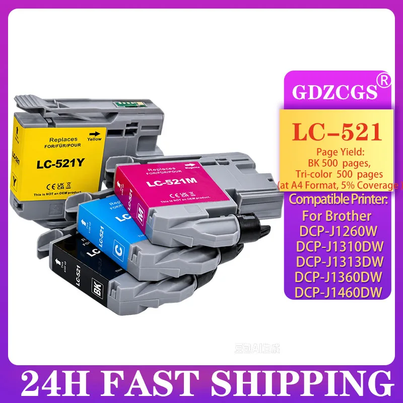LC521 LC-521 Tintenpatrone passend für Brother DCP-J11260W J1310DW J1313DW J1360DW J1460DW Drucker - 4 Farben