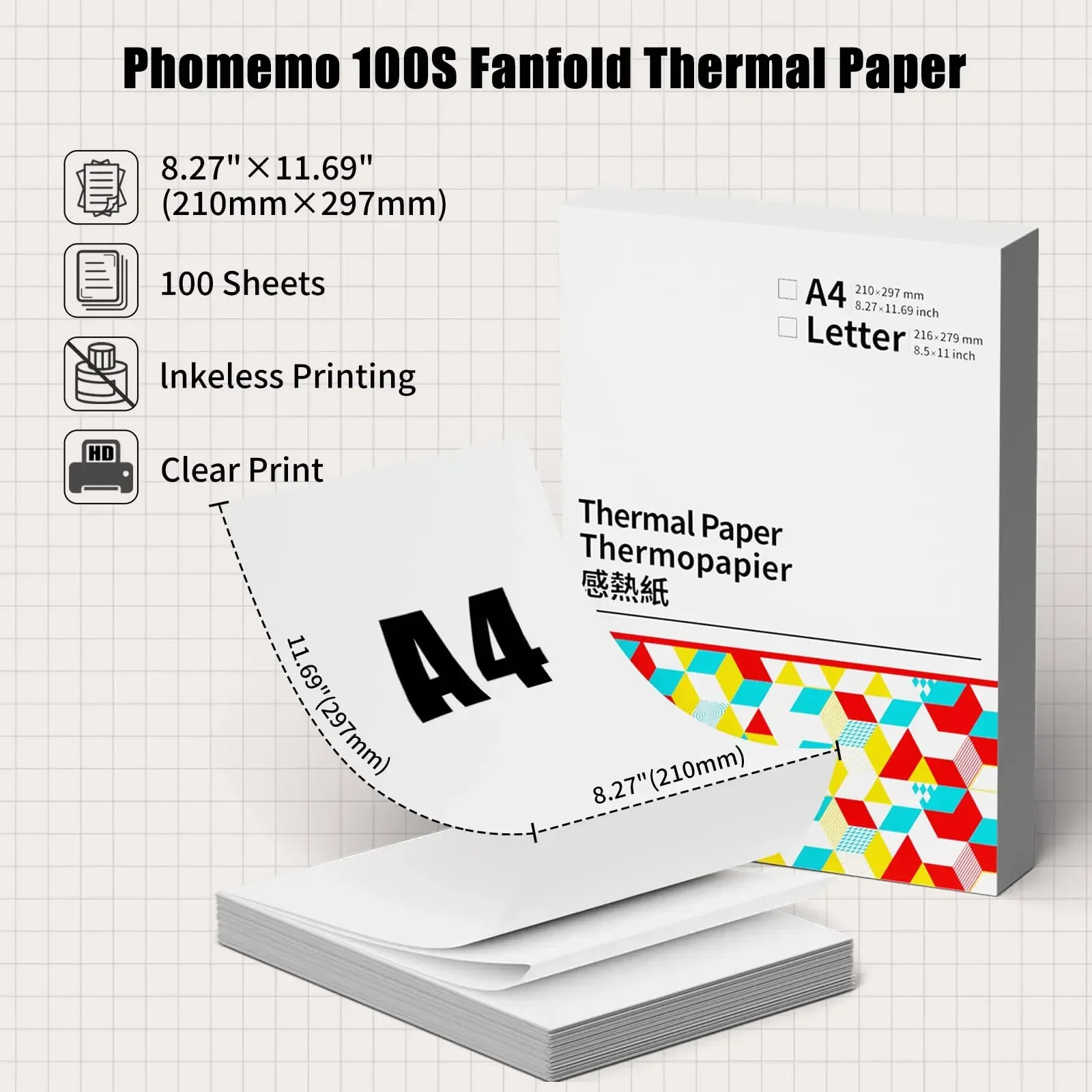 Phomemo Thermopapier 50/80/110 mm A4 Letter-Format M08F M832 M834 M835 – Bild 6
