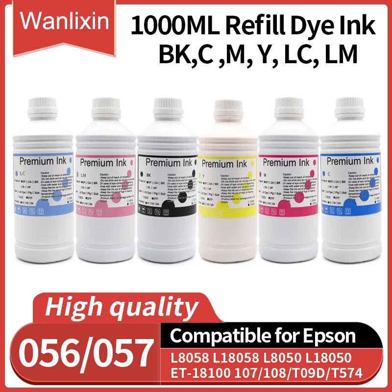 1 l 056 057 107 108 T574 T09D kompatible Flaschenhalterung auf Wasserbasis, Nachfülltinte passend für Epson