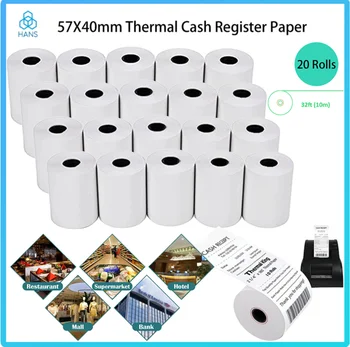 20 Rollen 57x40mm Thermopapier, 57mm Quittungsrollen passend für Registrierkassen, POS-Drucker, Supermärkte