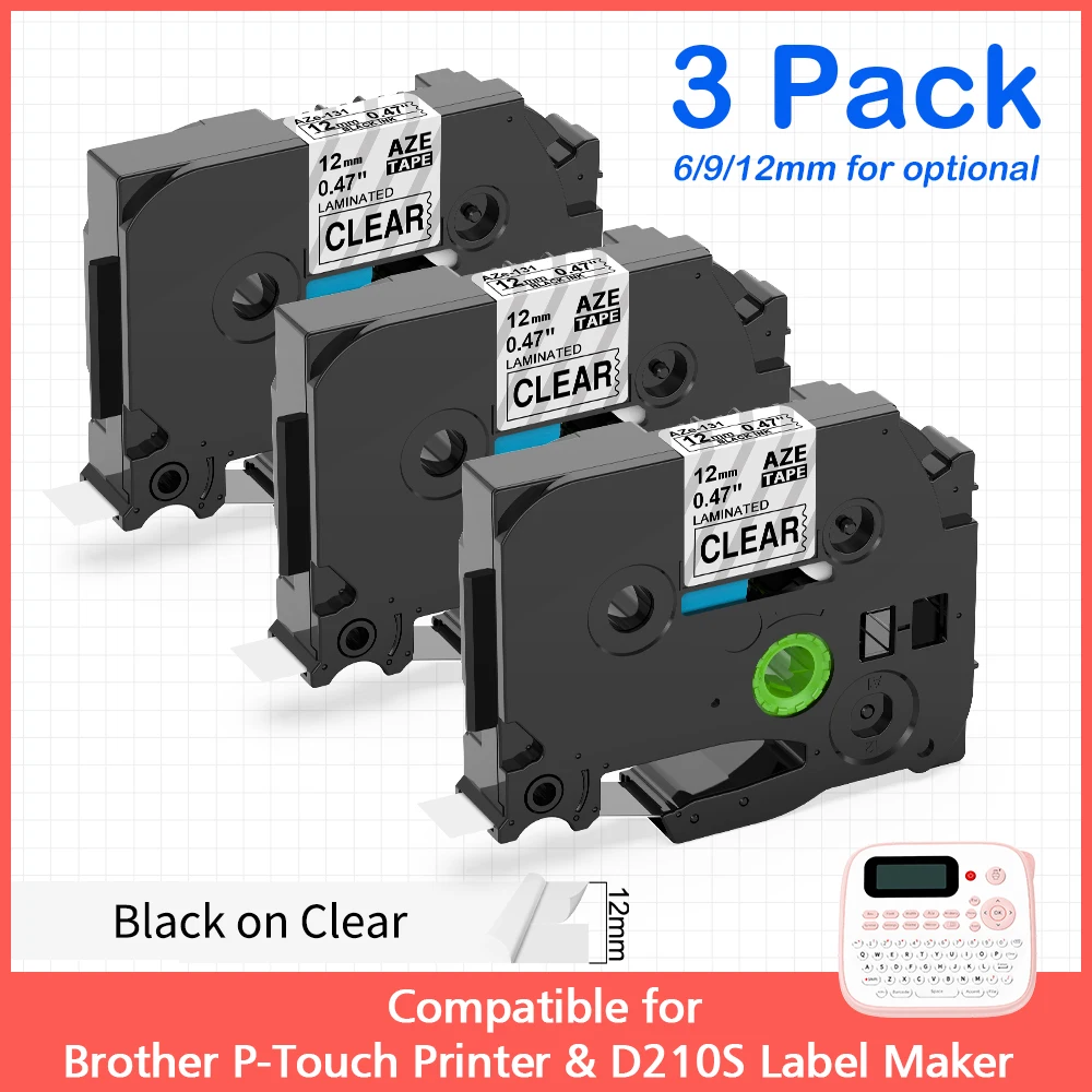 3er-Pack wasserfestes TZ-Band 6/9/12 mm TZe-231 Etikettenband passend für Brother P-touch E1000 Pro