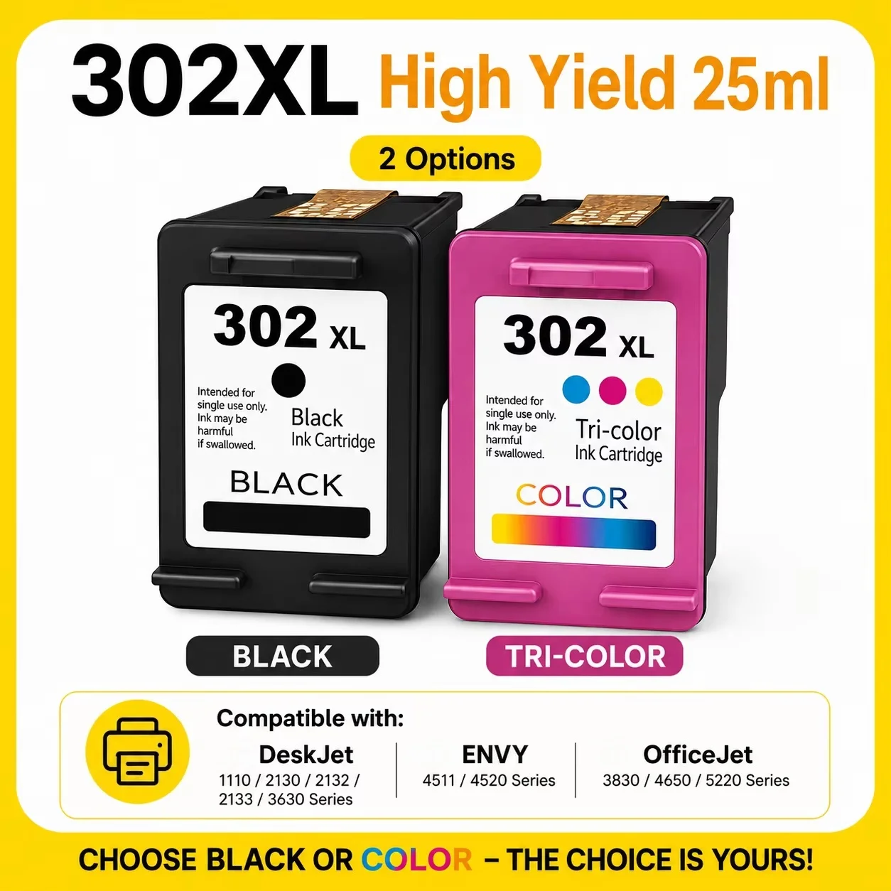 302XL Tintenpatrone mit hoher Reichweite, 25 ml, passend für HP Deskjet 1110 2130 3630 Officejet 3830 4650