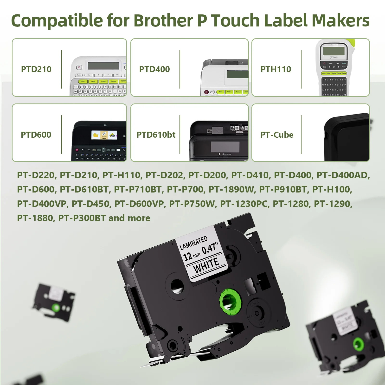 Ersetzen Sie für Brother P-Touch Etikettenband, Tz-Band, 6-12 mm – Bild 3