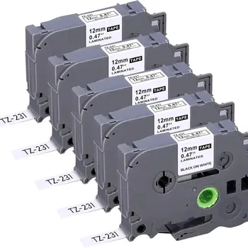 12 mm TZ231 Etikettenband TZ231 TZ-231 Schwarz auf weißem Band, passend für Brother Ptouch Etikettendrucker