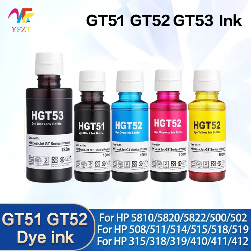 100ML GT53 GT52 Nachfülltinte passend für HP GT51 GT52 GT53 für HP 115 118 310 410 415 500 515 518 530 750 790