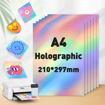 10 Blatt holografisches, bedruckbares A4-Aufkleberpapier passend für Tintenstrahldrucker, matt/glänzendes