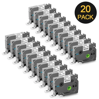 Tze231 12mm Etiketten band passend für Bruder tze231 tz231 tz 12mm schwarz auf weiß laminiert (20 Stück)
