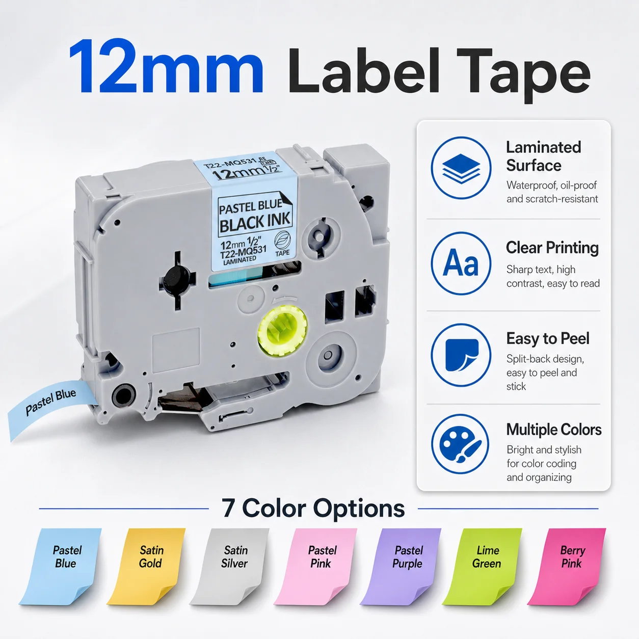 1 Packung TZe-MQP35 Etikettenband 12 mm 1,2 cm Weiß auf Beerenrosa – Bild 4