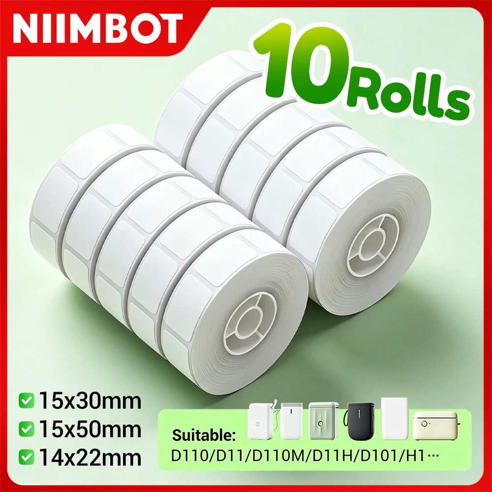 10 Rollen Niimbot Thermo etiketten papierrolle passend für d11 d110 d101 Etiketten drucker 14x22mm 15x30mm