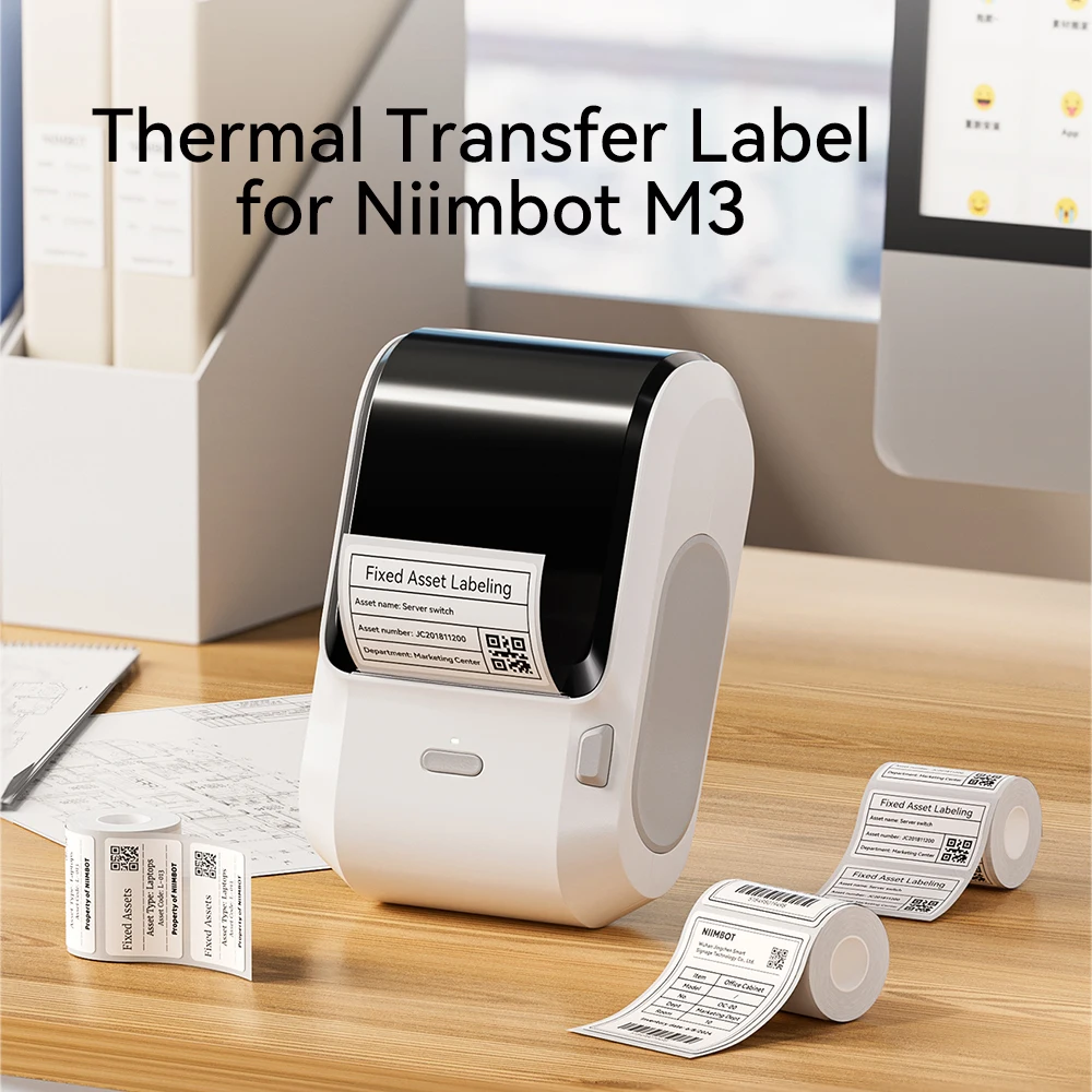 1 Rolle Farbband passend für Niimbot M3 Thermotransfer-Etikettendrucker, weiß/gebürstetes Silber, große