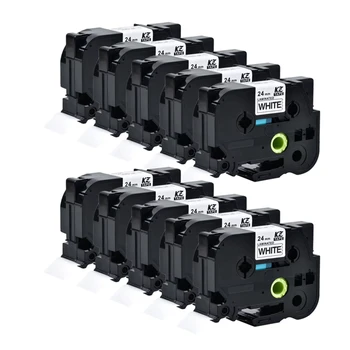 251 24 mm Etikettenband laminiert Brother TZe-251 TZ-251 Schwarz auf Weiß Klebeband passend (10 Stück)