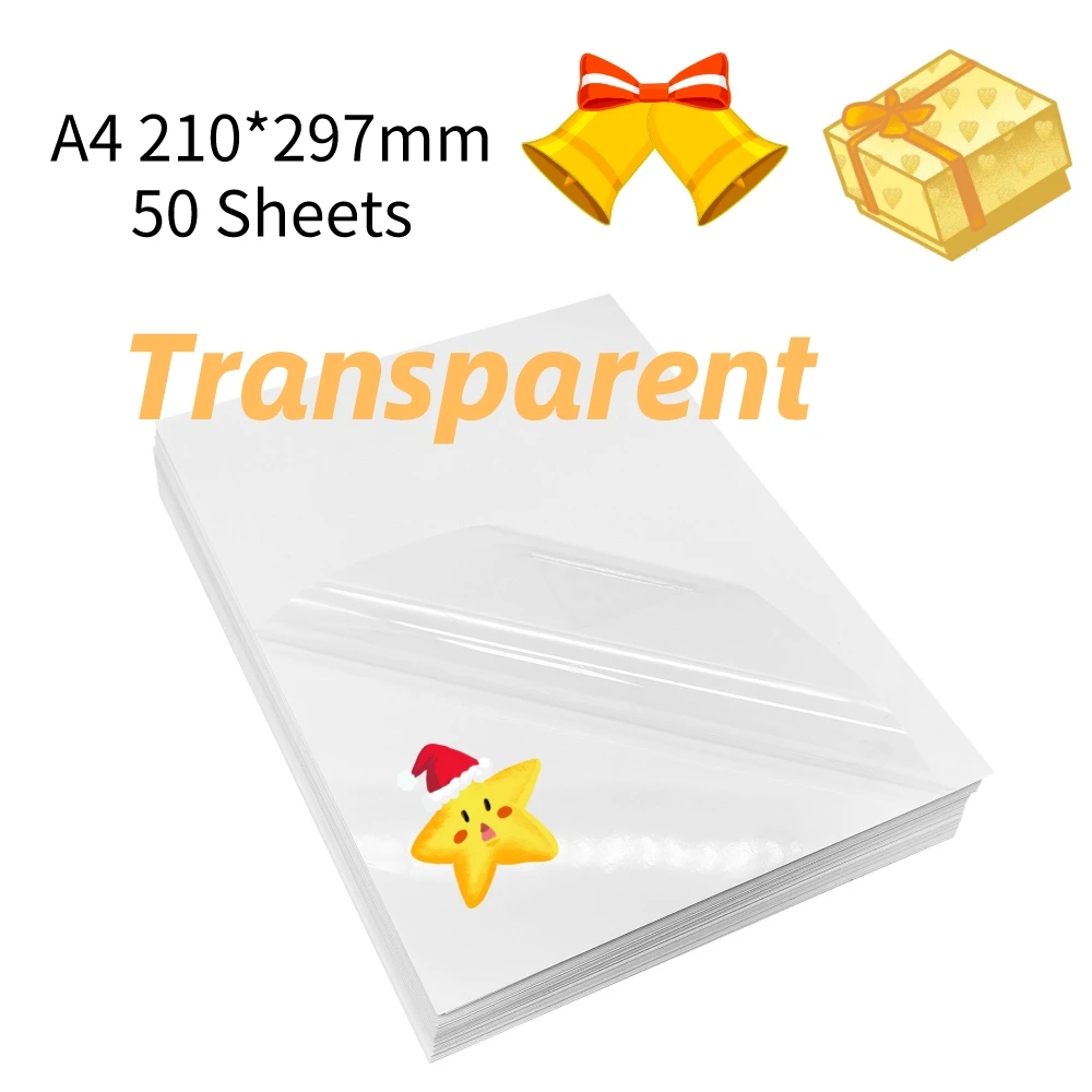 50/10 Blatt A4 Transparentes Bedruckbares Vinyl-Aufkleberpapier, Wasserfestes Selbstklebendes Glanzpapier