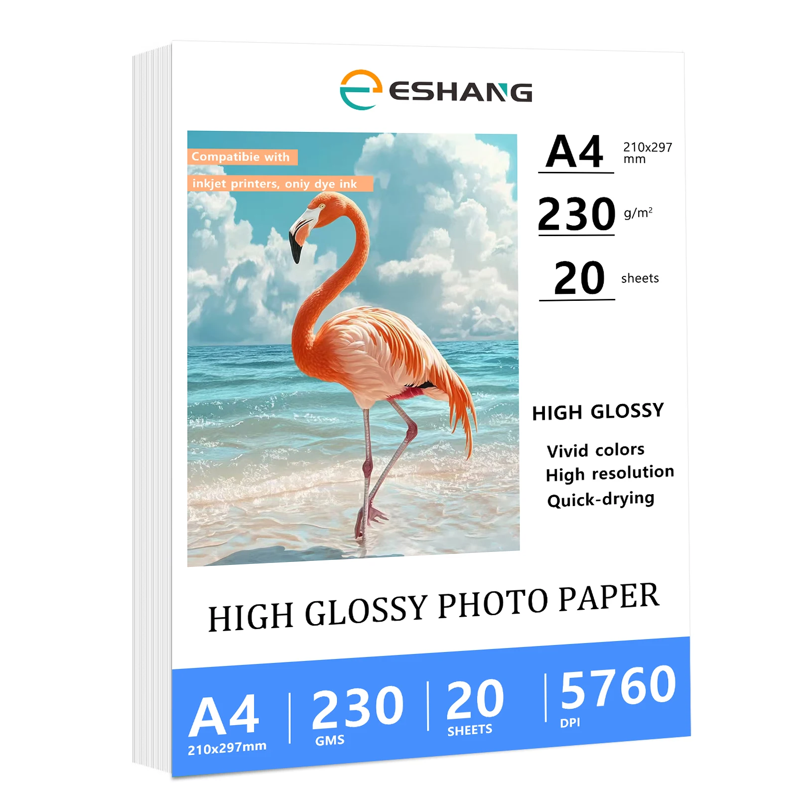 20 Blatt 230 g/m2 62 lb A4-Format (21 x 30 cm), hochglänzendes Fotopapier passend für Tintenstrahldrucker