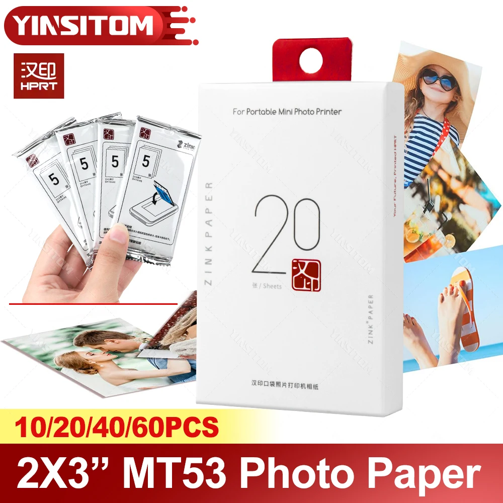 Zink-Aufkleberpapiere 5,1 x 7,6 cm passend für HPRT MT53 Z1 Fotofarbdrucker, selbstklebendes Fotopapier