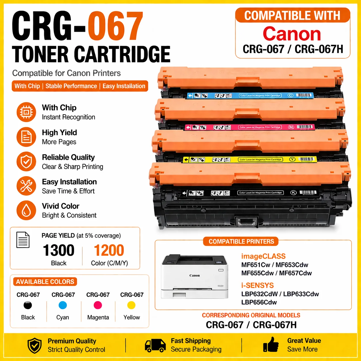 Kompatible CRG-067 Tonerkartusche mit Chip passend für Canon MF651Cw MF653Cdw MF655Cdw MF657Cdw LBP632Cdw