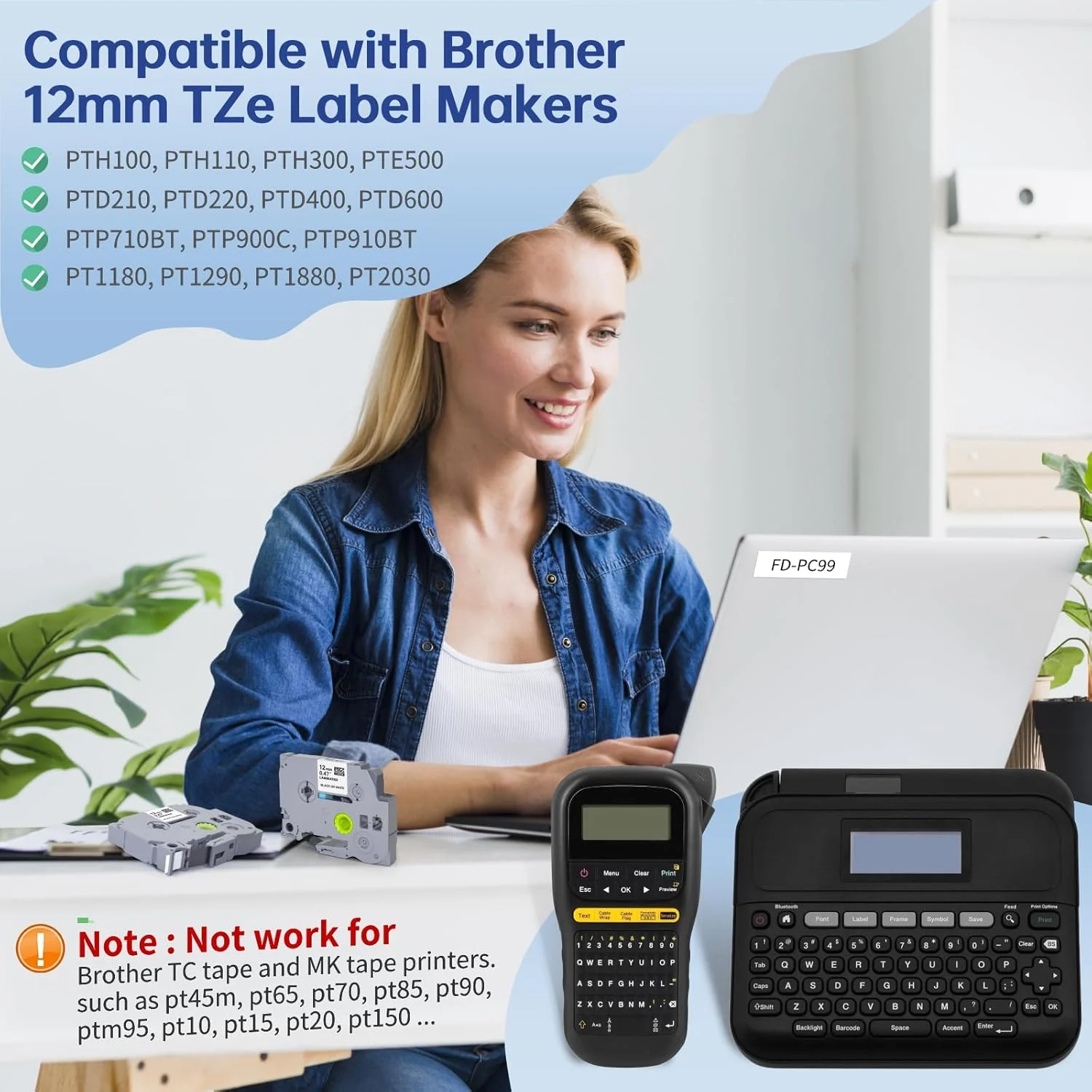12 mm TZ231 Etikettenband TZ231 TZ-231 Schwarz auf weißem Band – Bild 5