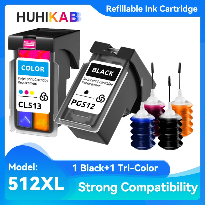 HUHIKAB PG512 CL513 Tintenpatrone nachfüllbar passend für Canon Pixma MP230 MP250 MP240 MP270 MP480 MX320